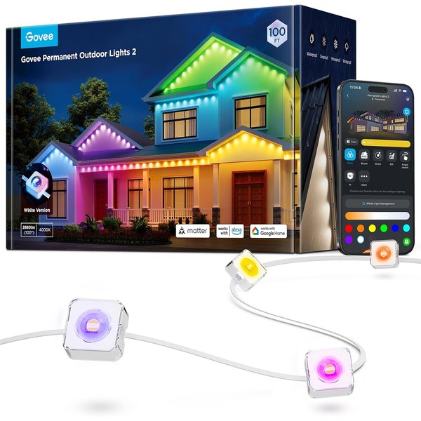 Govee Permanent Outdoor Lights 2, 100ft RGBIC kit