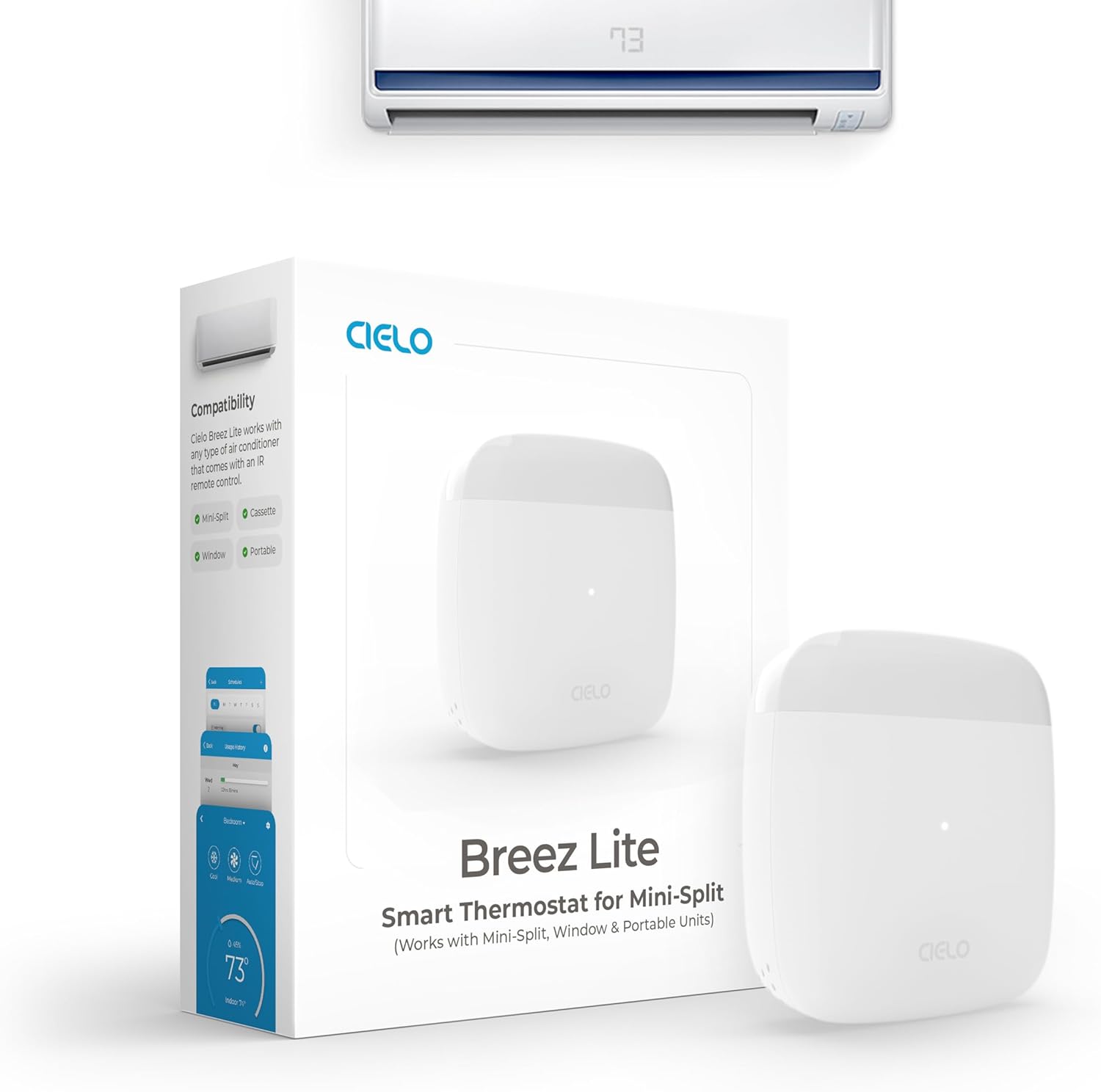 Cielo Breez Lite smart AC controller in white, compact design