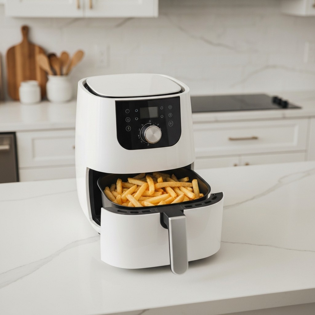 Smart air fryer with digital display on a kitchen counter