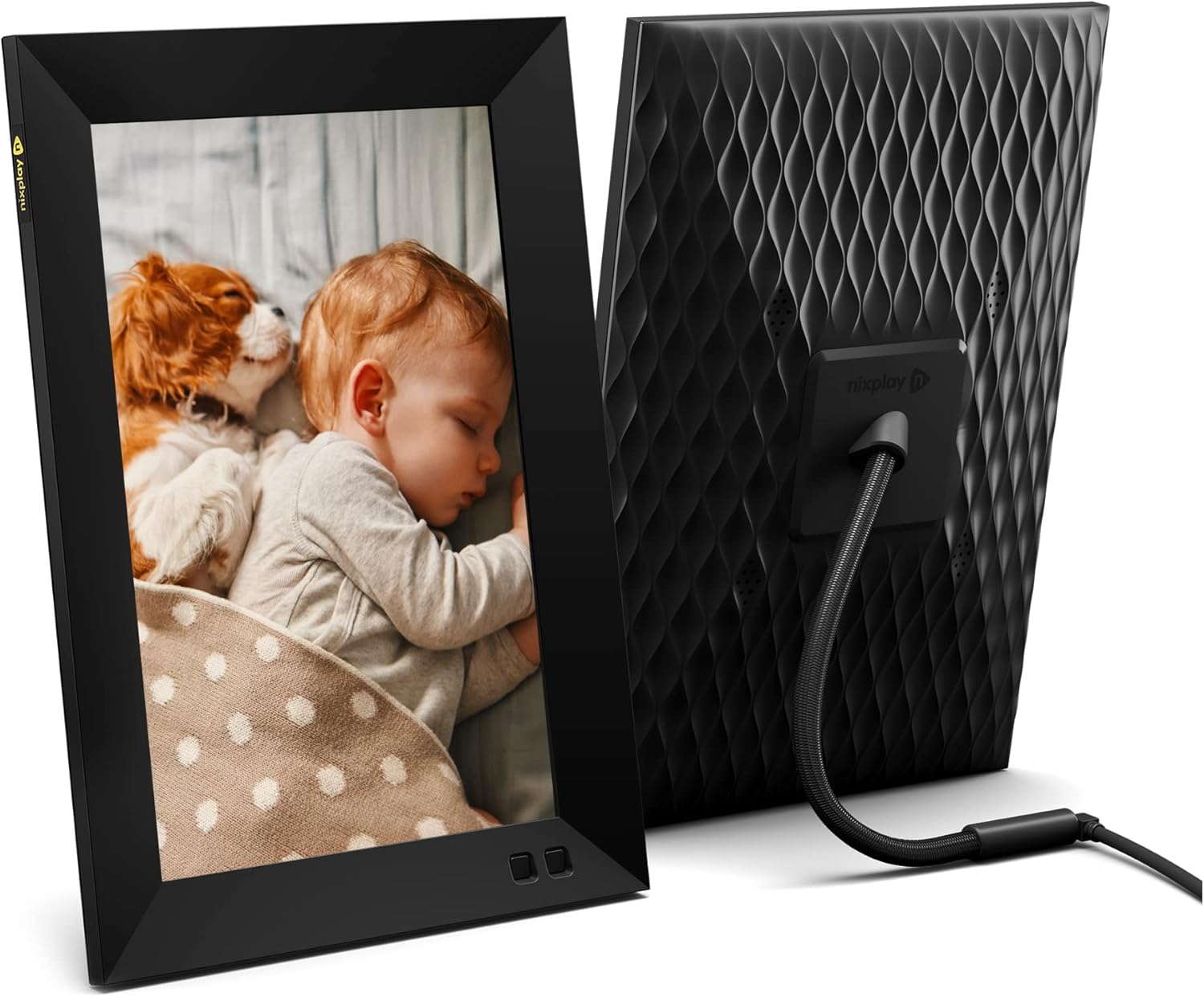 Nixplay Smart Digital Picture Frame 10.1 inch WiFi black model showing rotating family photos
