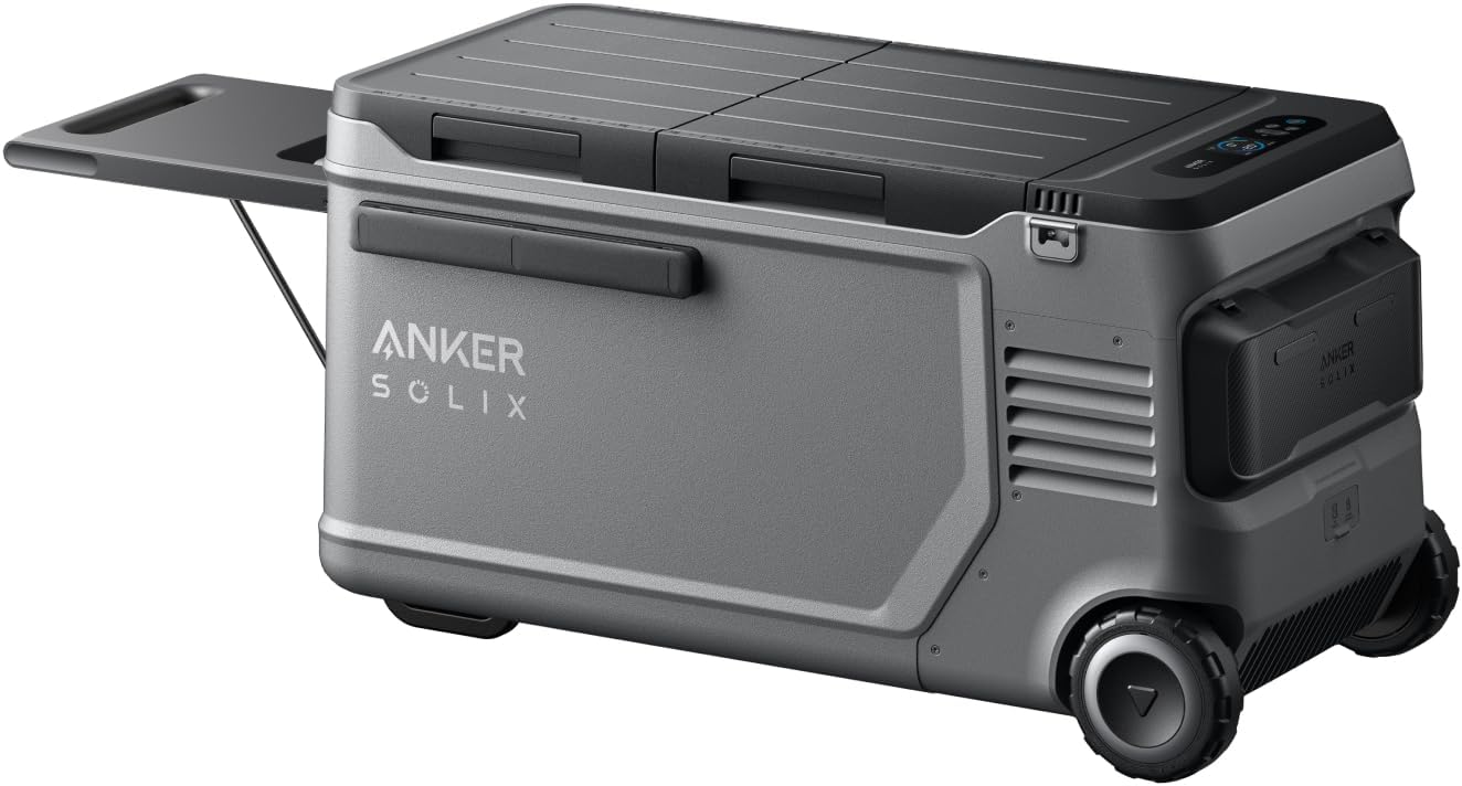 Anker SOLIX EverFrost 2 58L electric cooler, 61 qt car refrigerator with removable 288Wh battery and wheels, app-controlled dual-zone fridge freezer