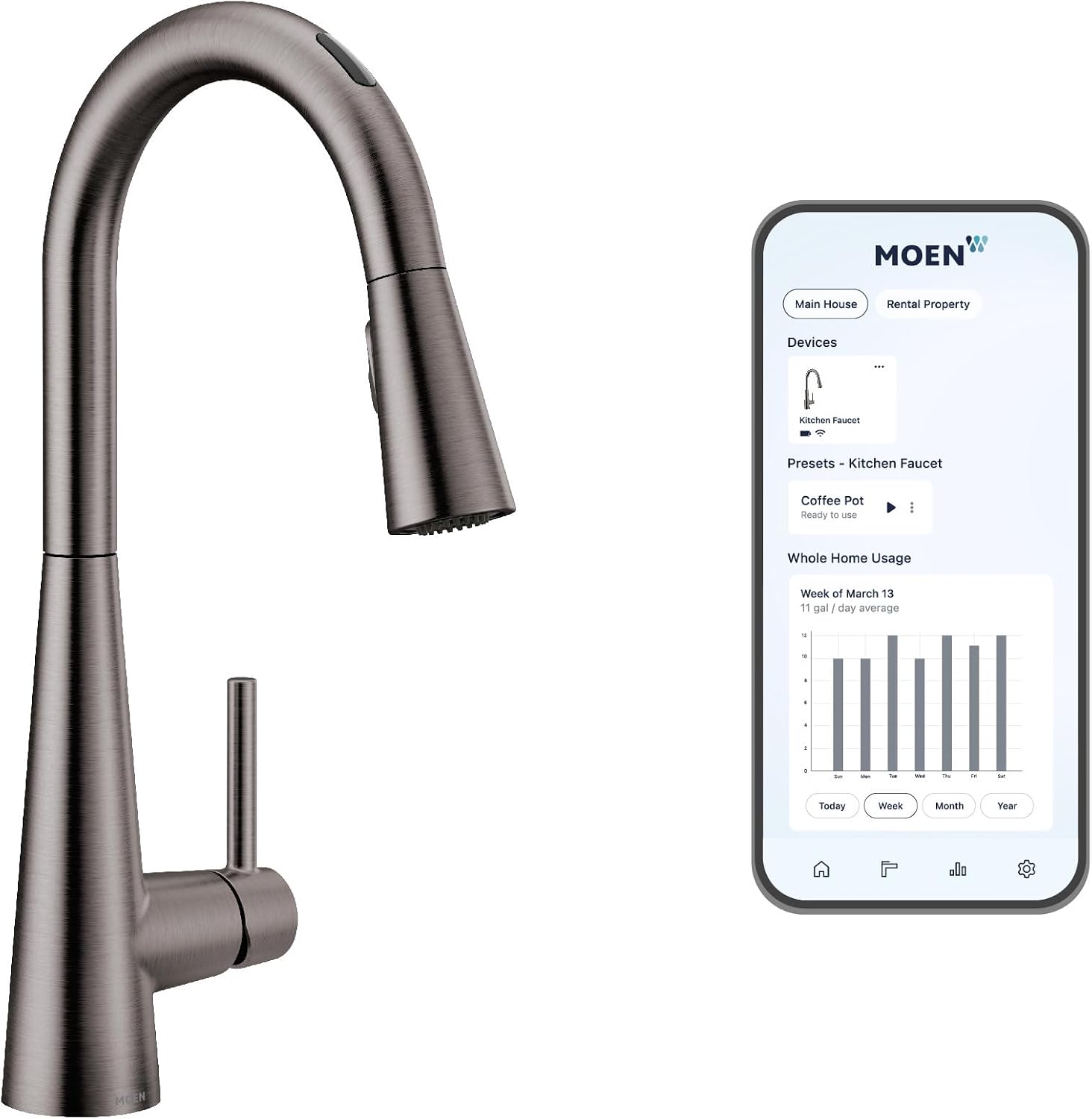 Moen 7864EVBLS Sleek Smart Faucet in Spot Resist Black Stainless with the Moen app
