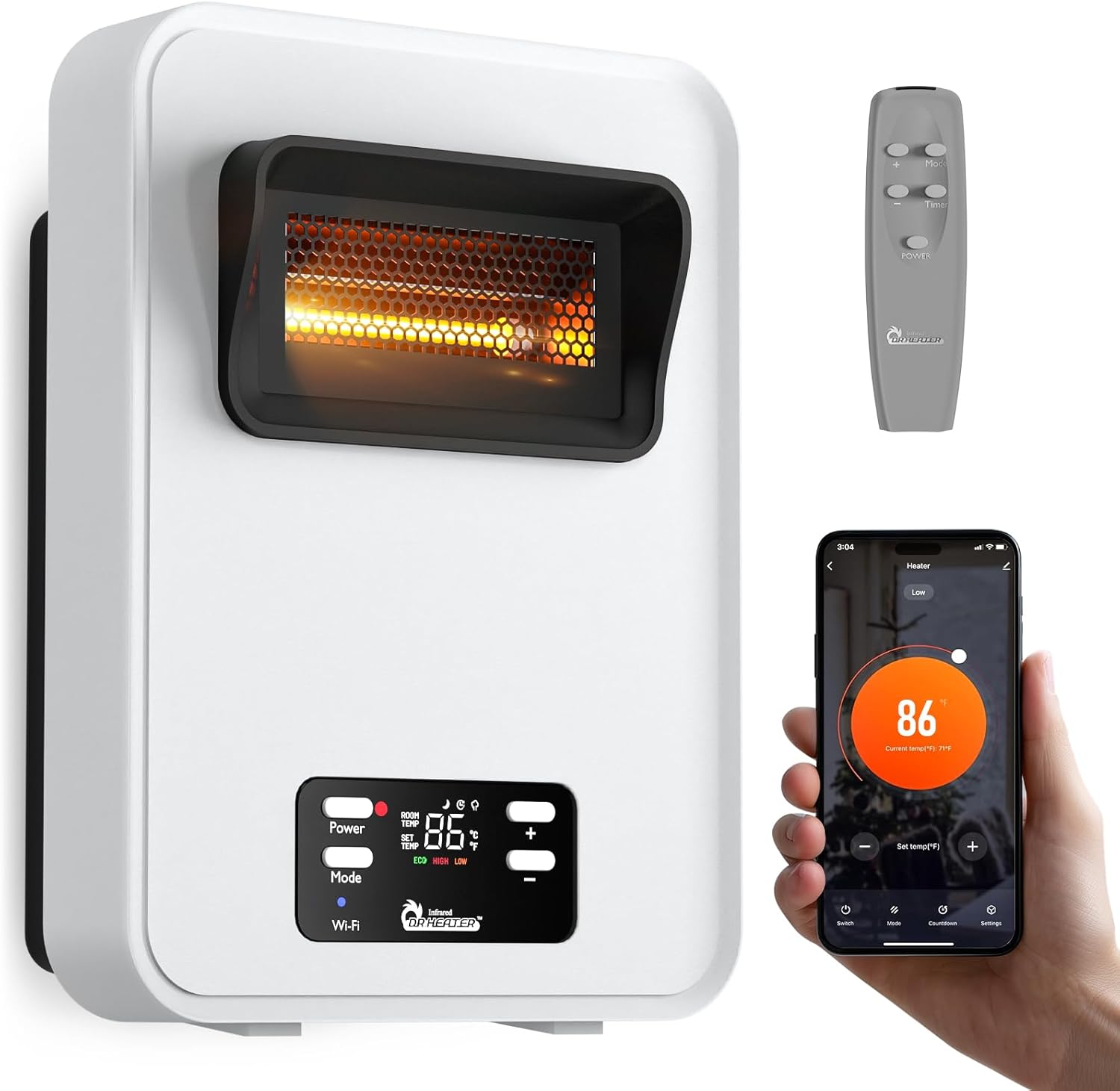 Dr. Infrared Heater Ecoheat 1500W wall hung mounted electric space heater dual system infrared and fan forced with remote control