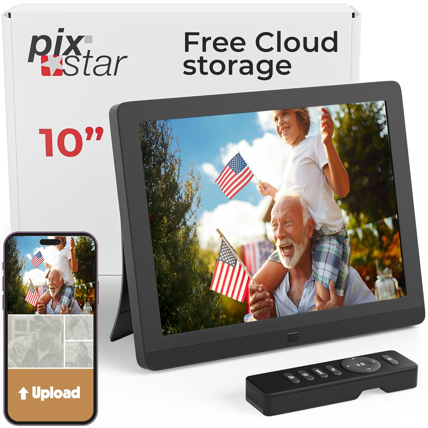 PixStar 10 inch WiFi digital picture frame with family photo