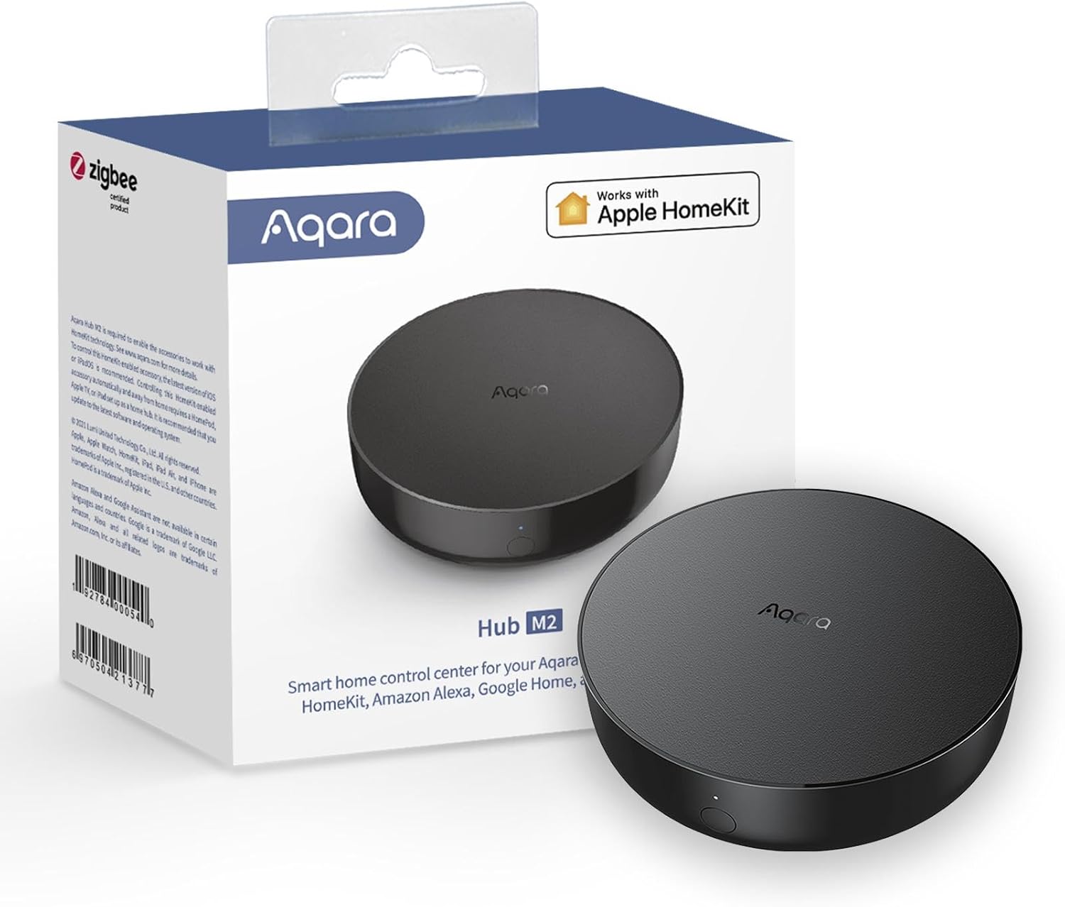 Aqara Smart Hub M2 round black Zigbee hub with IR remote control, works with Apple HomeKit, Alexa and Google Assistant