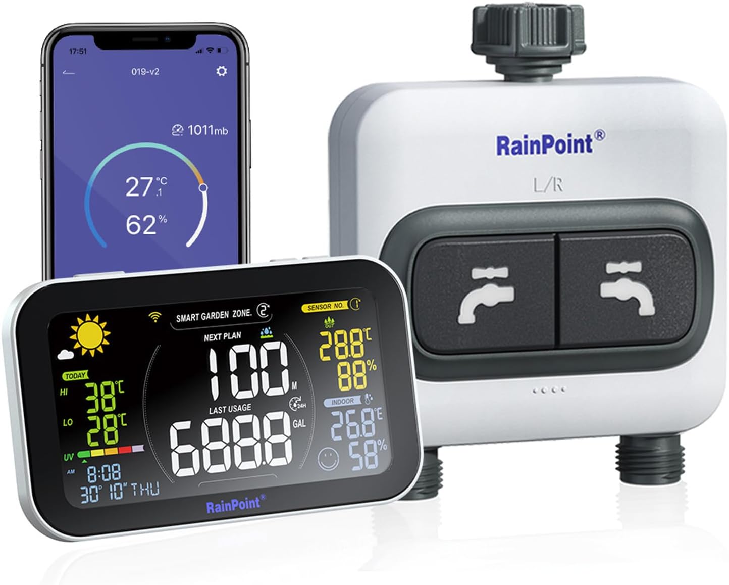 RAINPOINT 2-zone Wi-Fi smart hose timer with display gateway hub