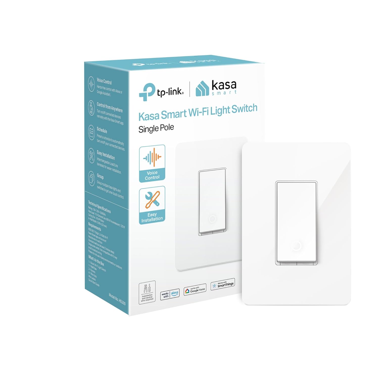 Kasa Smart Light Switch HS200 single pole WiFi on off switch