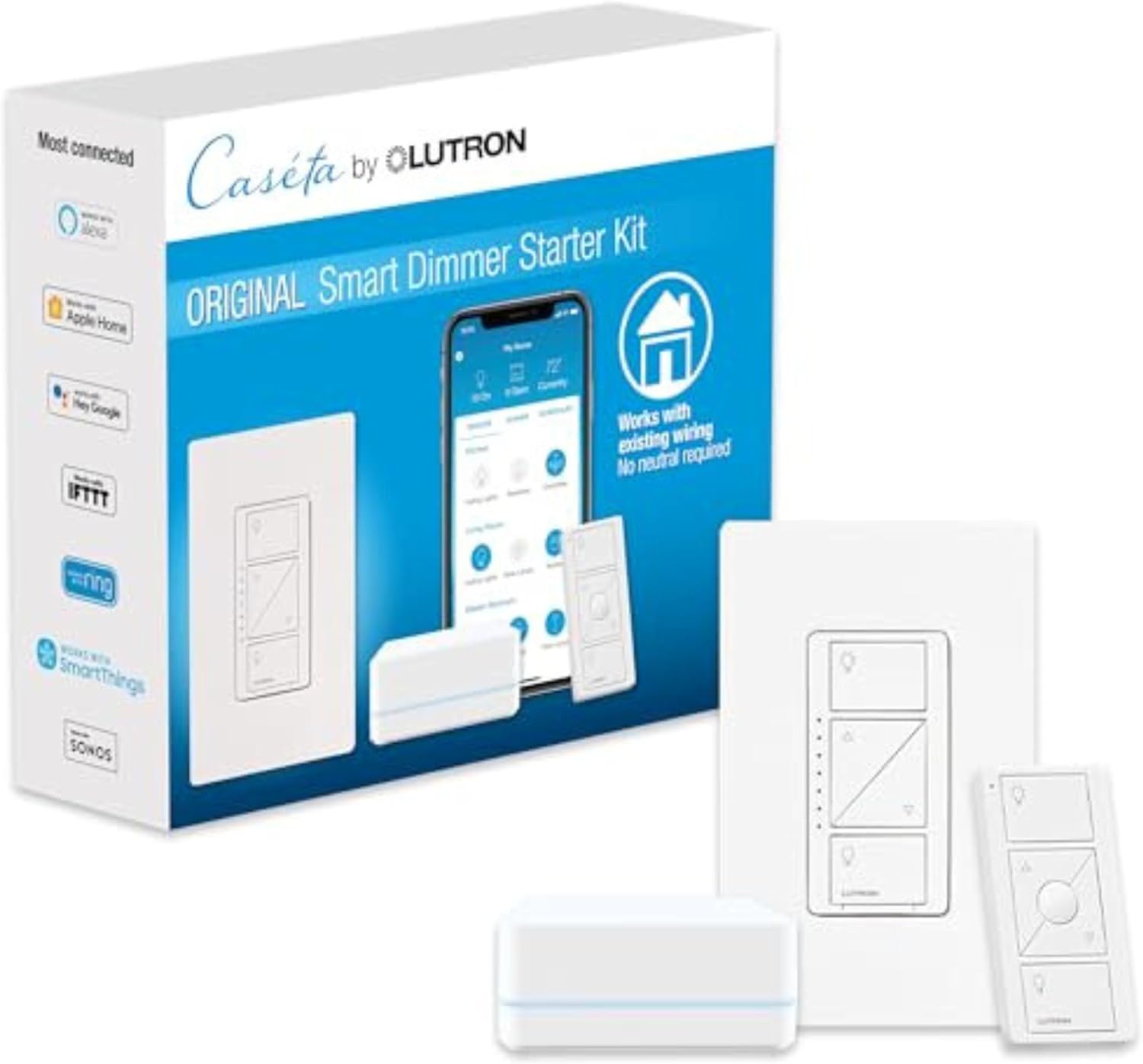 Lutron Caseta Original Smart Dimmer Switch Starter Kit with hub and Pico remote