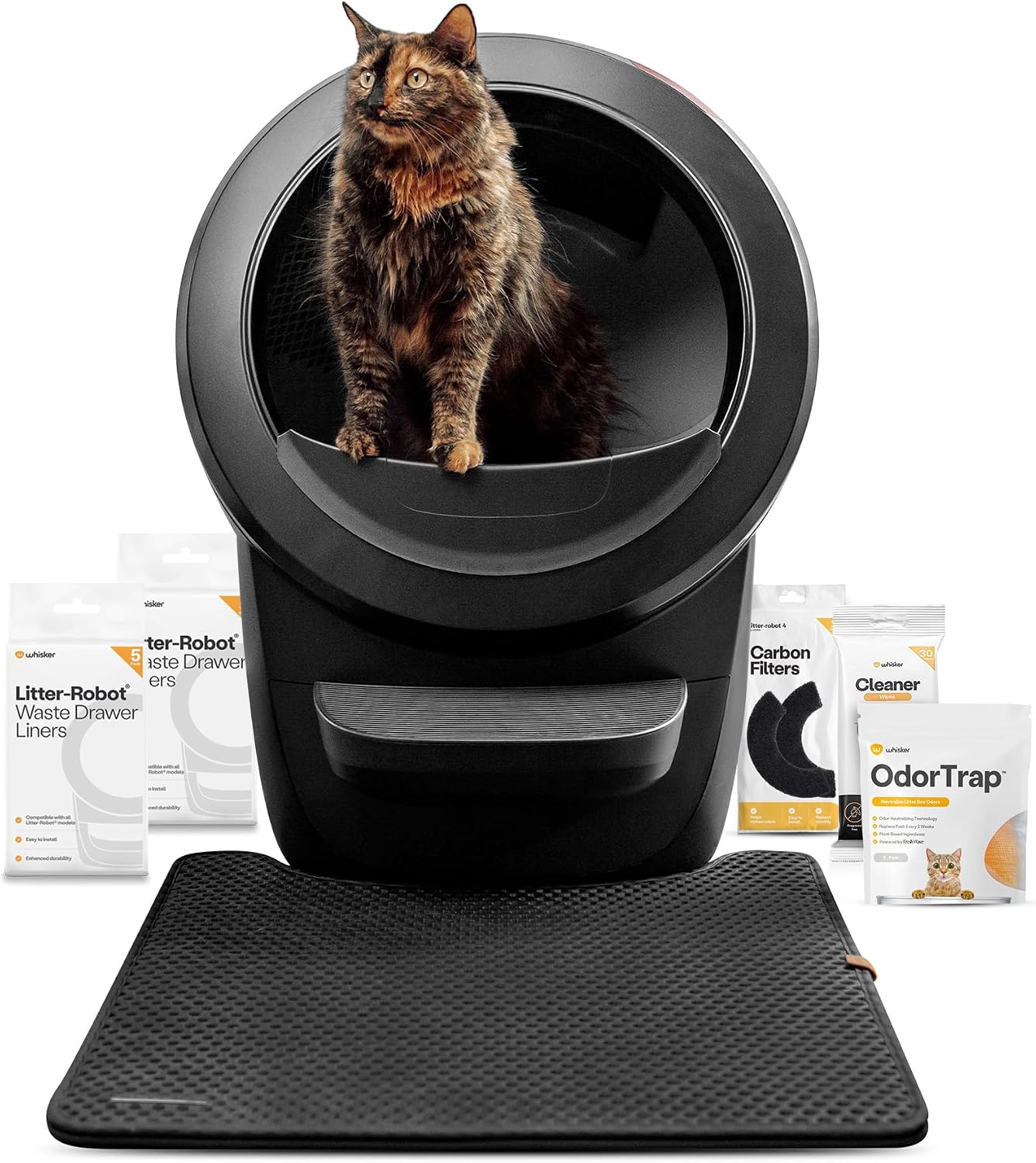 Litter-Robot 4 automatic self-cleaning cat litter box by Whisker with accessory bundle