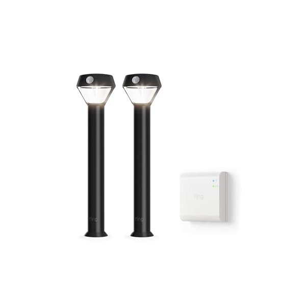Ring Solar Pathlight 2-Pack installed along a front walkway at night