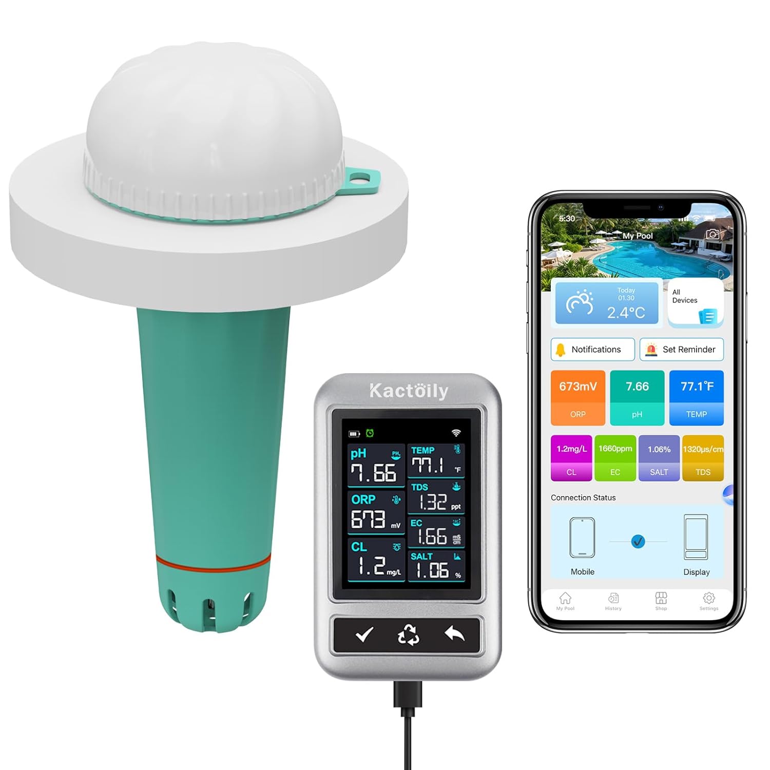 kactoily digital pool water tester with smartphone app