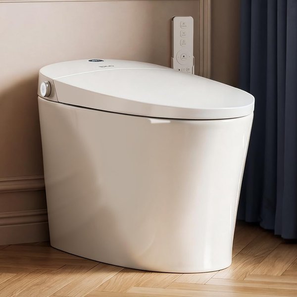 EPLO E16 tankless smart toilet with LED display, one-piece elongated white